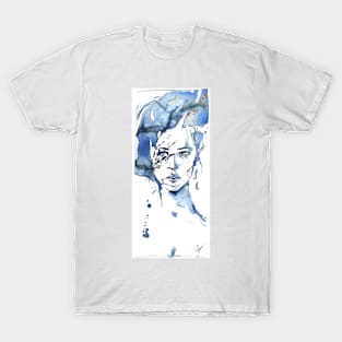 Water Leaves  - Watercolor Woman Portrait T-Shirt